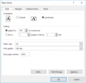 excel page setup